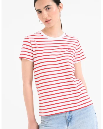 Tricou din bumbac cu decolteu la baza gatului