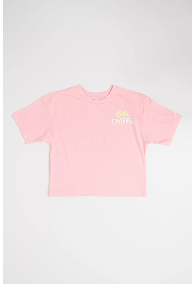 Tricou din amestec de bumbac cu logo, Alb/Roz
