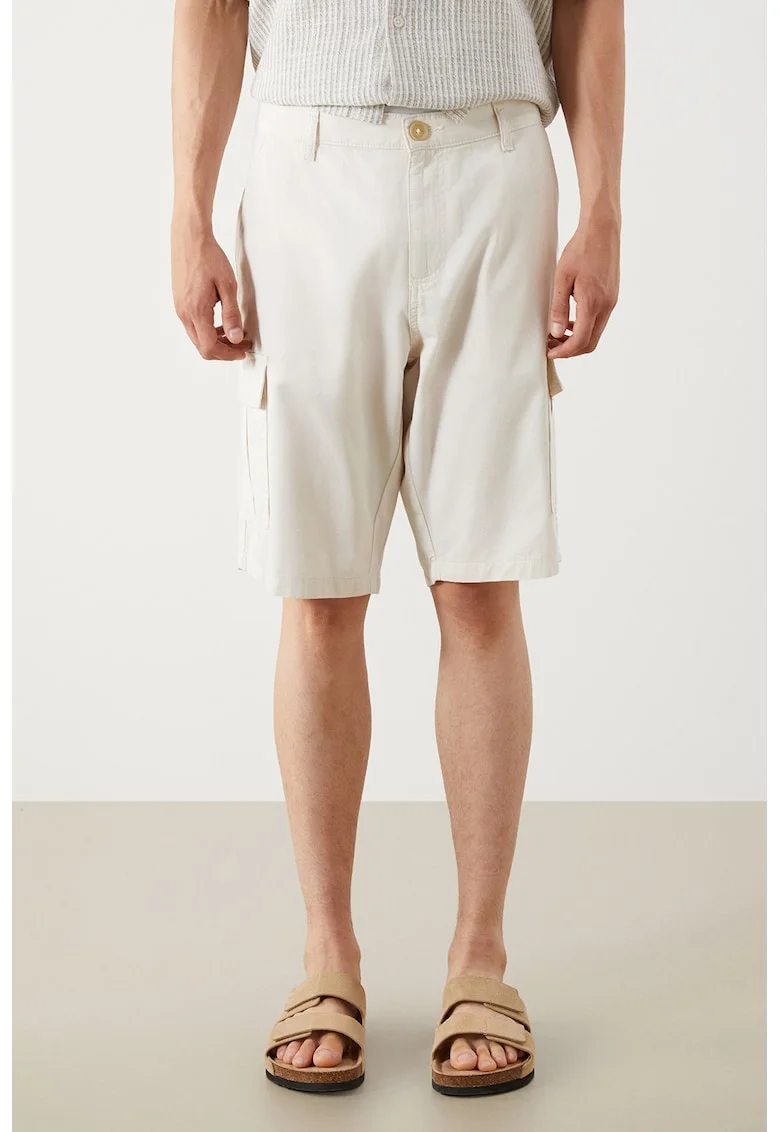 Pantaloni scurti din amestec de bumbac cu buzunare, Alb murdar