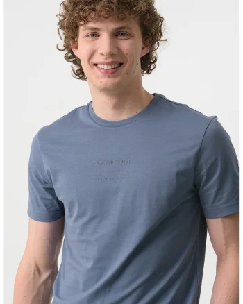 Tricou cu decolteu la baza gatului si imprimeu logo, Albastru inchis