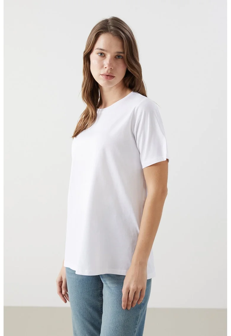Tricou uni cu decolteu la baza gatului, Alb optic