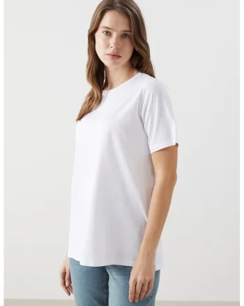 Tricou uni cu decolteu la baza gatului, Alb optic