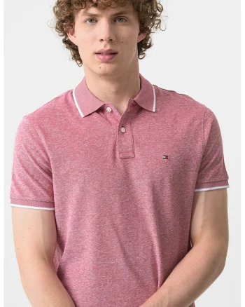 Tricou polo din amestec de in, Rosu stins