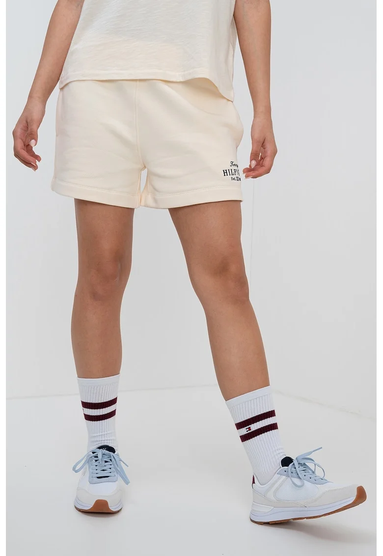 Pantaloni scurti cu talie elastica si buzunare laterale, Galben pal