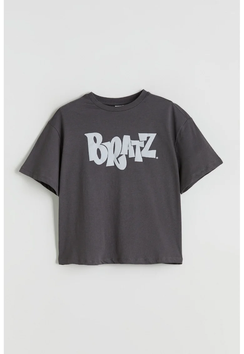 Tricou lejer cu imprimeu Bratz, Alb optic/Gri inchis