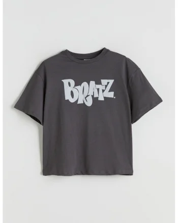 Tricou lejer cu imprimeu Bratz, Alb optic/Gri inchis