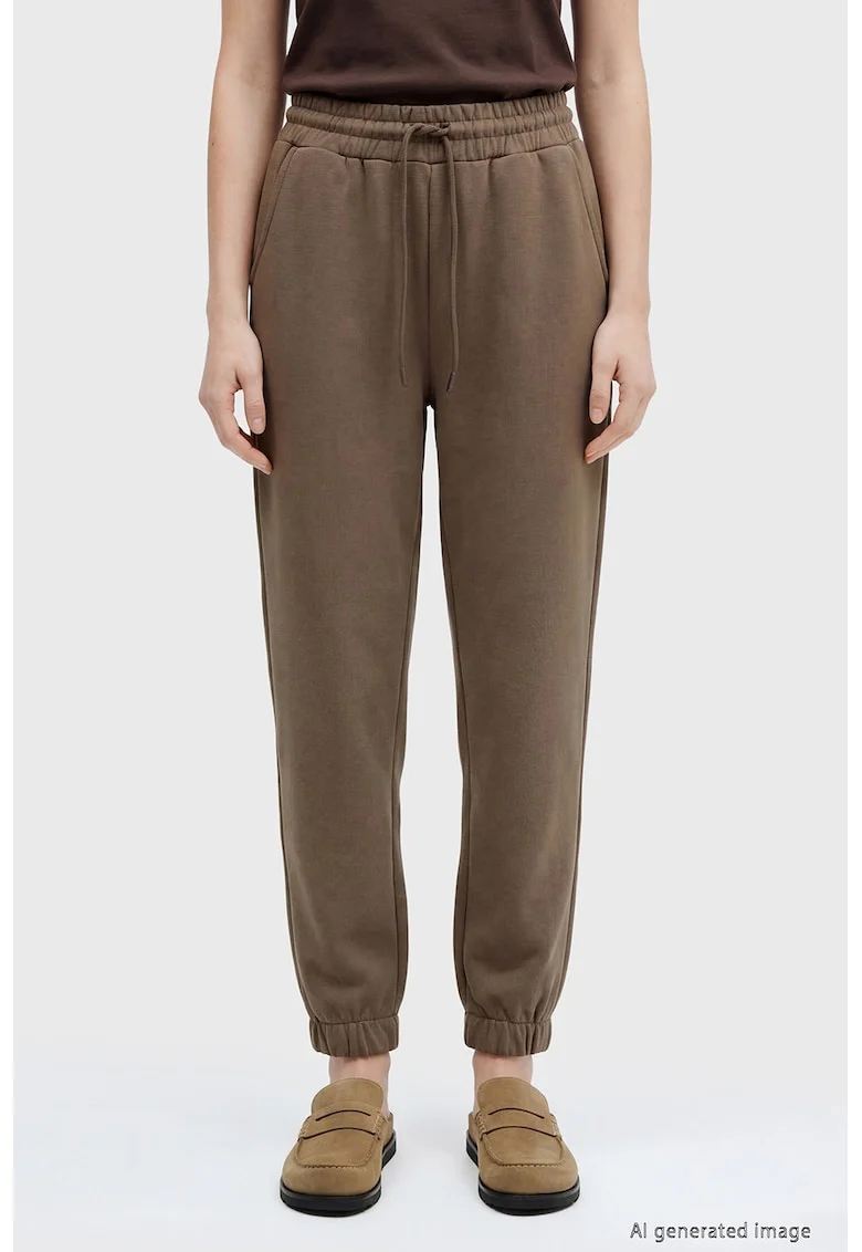 Pantaloni de trening cu talie inalta si model uni, Maro cafeniu