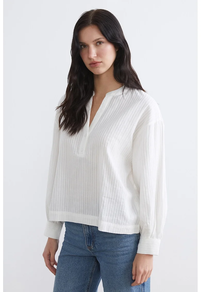 Bluza lejera de bumbac cu guler Mao, Alb murdar