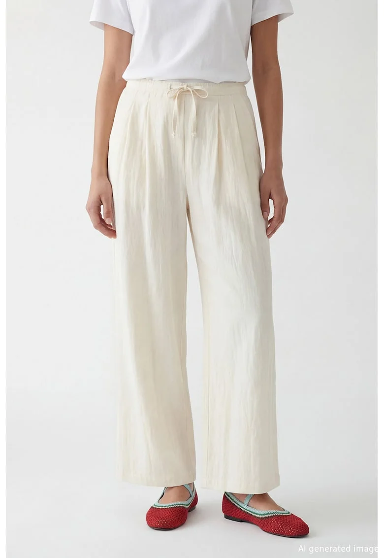 Pantaloni lejeri din amestec de lyocell, Alb fildes
