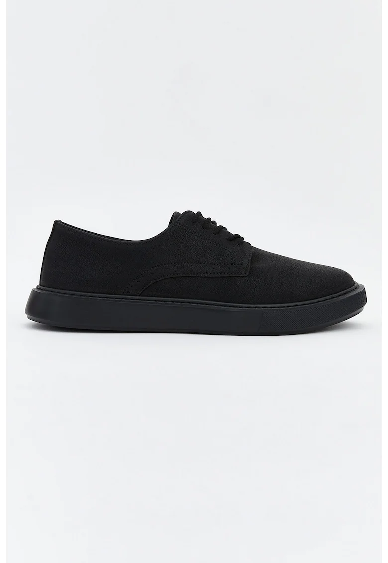 Pantofi de piele ecologica cu sireturi, Negru