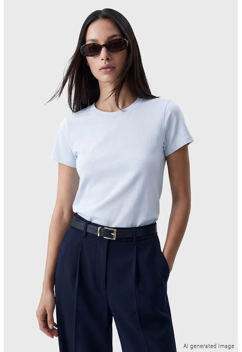 Tricou slim fit de bumbac, Albastru deschis