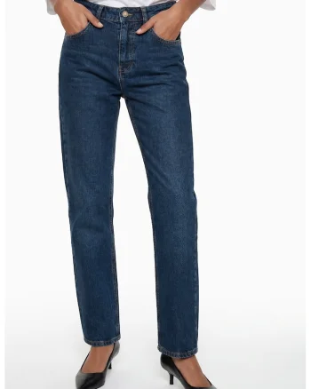 Blugi mom fit cu talie inalta, Albastru inchis