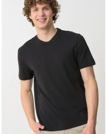 Tricou din amestec de bumbac organic si in, Negru