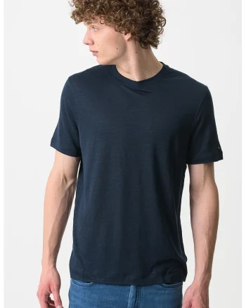 Tricou uni din amestec de in, Bleumarin