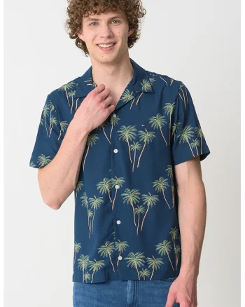 Camasa de modal cu imprimeu tropical, Verde/Albastru inchis