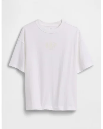 Tricou supradimensionat cu imprimeu logo, Alb optic