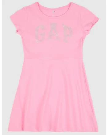 Rochie din bumbac cu imprimeu logo, Roz