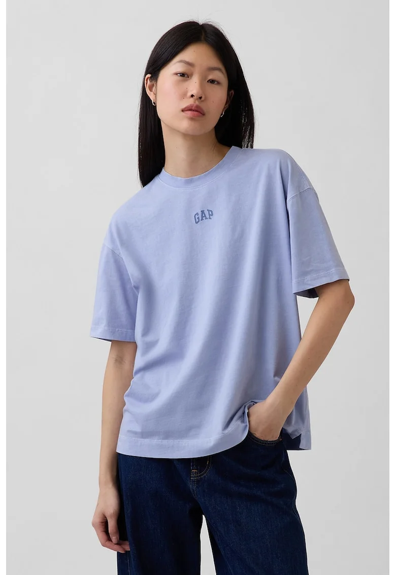 Tricou supradimensionat din bumbac organic cu imprimeu logo, Albastru pastel