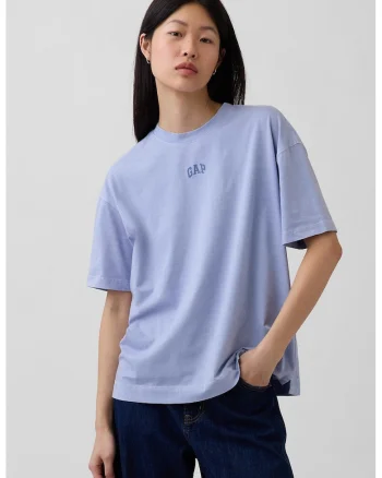 Tricou supradimensionat din bumbac organic cu imprimeu logo, Albastru pastel