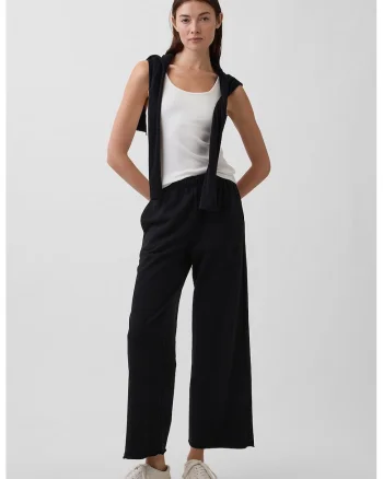 Pantaloni de trening cu croiala ampla si logo, Negru