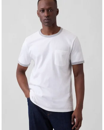 Tricou din bumbac cu buzunar pe piept, Alb