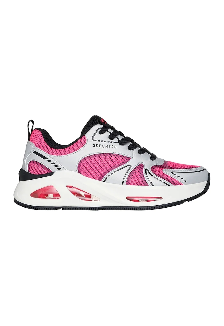 Pantofi sport cu talpa wedge si segmente din piele ecologica si material textil Uno Ego Wedge, Gri deschis/Fucsia