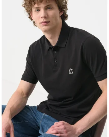 Tricou cu logo si guler polo, Negru