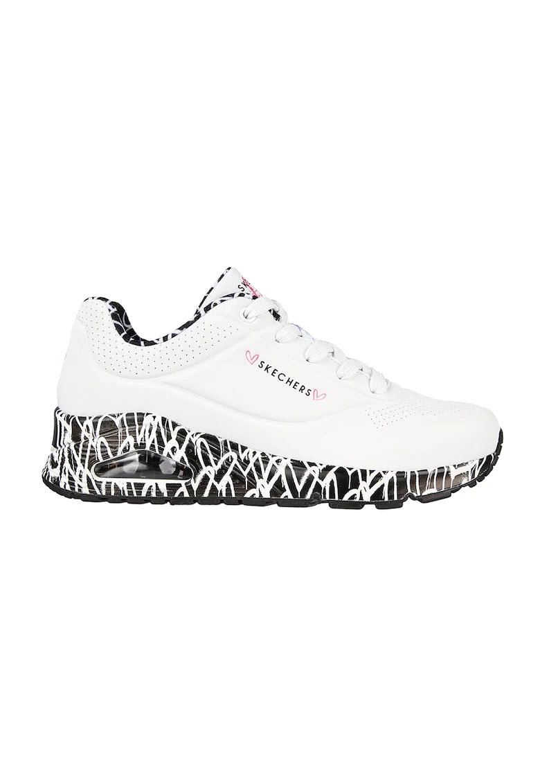 Pantofi sport de piele ecologica Loving Love, Alb/Negru