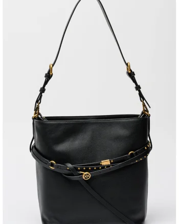 Geanta bucket din piele cu bareta ajustabila, Negru