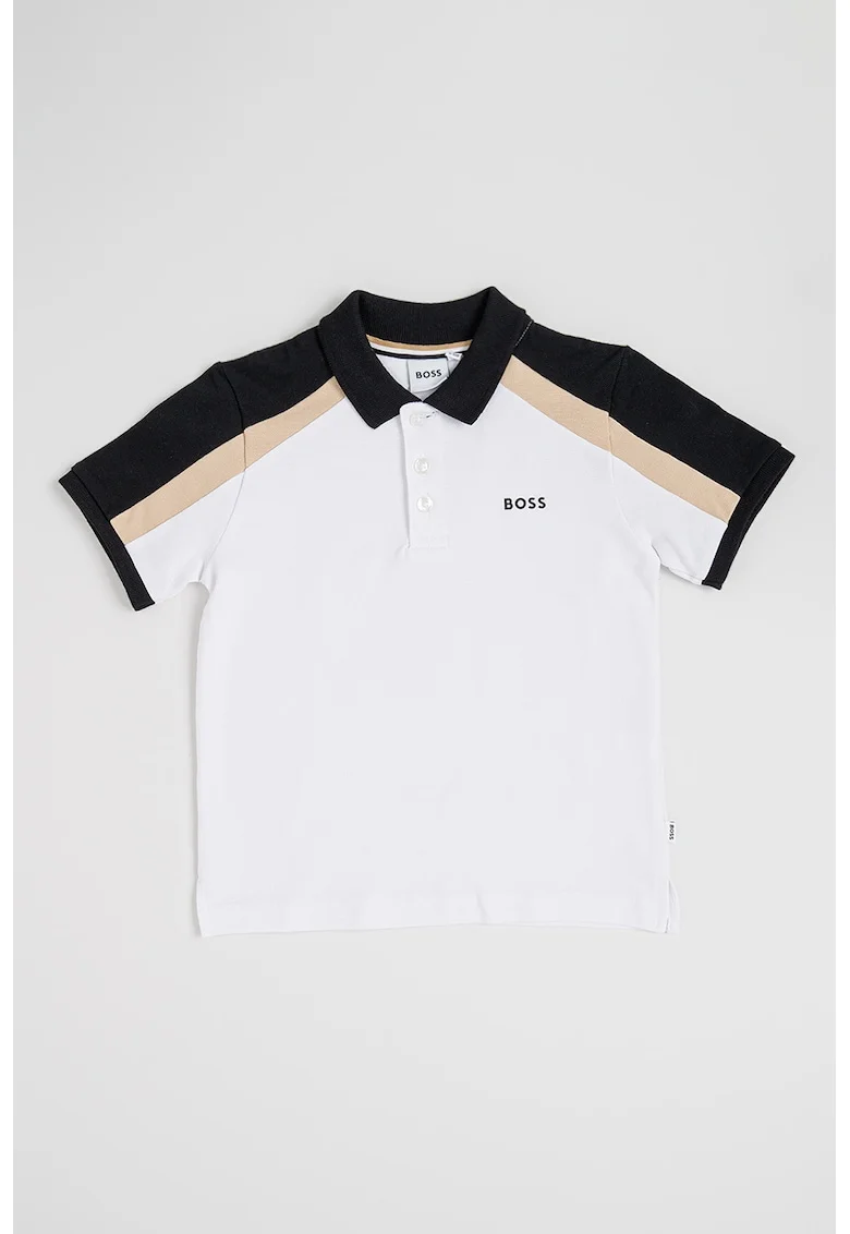 Tricou cu guler polo si fenta cu nasturi, Alb/Negru