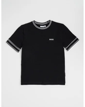 Tricou cu decolteu la baza gatului si detaliu cu logo pe piept, Negru