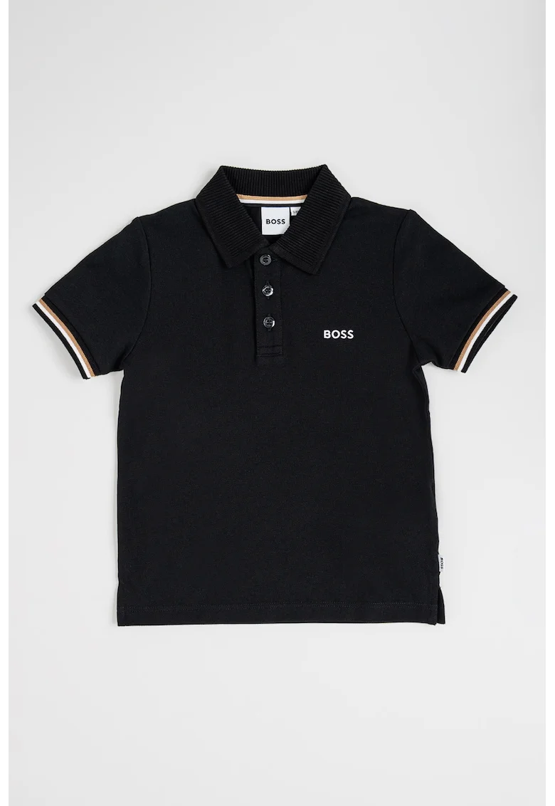 Tricou cu guler polo si fenta cu nasturi, Negru