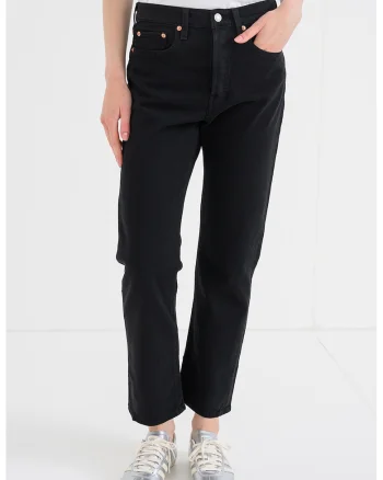 Blugi crop cu croiala dreapta, Negru