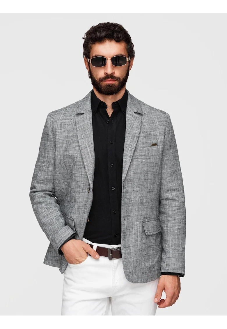 Sacou Barbati Elegant Texturat Regular Fit cu Nasturi Contrastanti, Negru