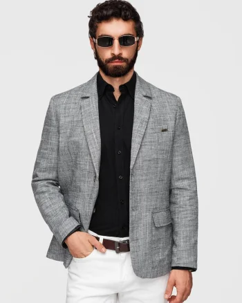 Sacou Barbati Elegant Texturat Regular Fit cu Nasturi Contrastanti, Negru