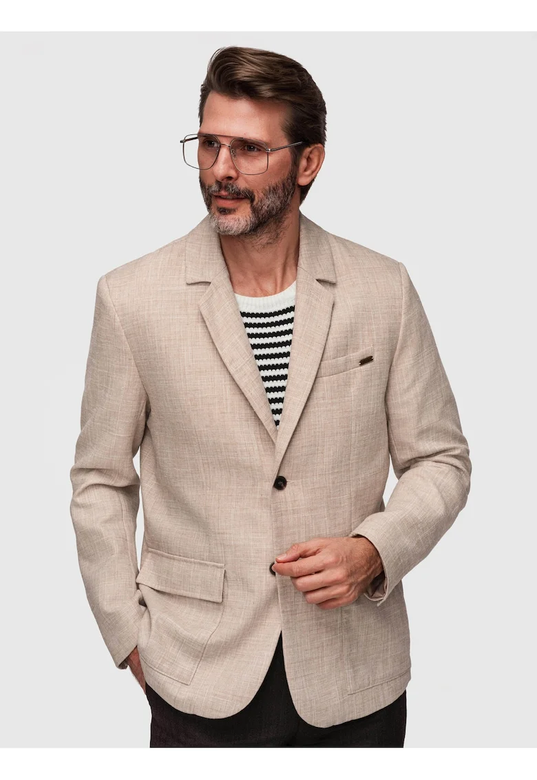 Sacou Barbati Elegant Texturat Regular Fit cu Nasturi Contrastanti, Maro deschis
