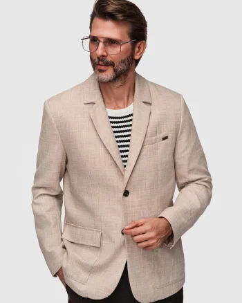Sacou Barbati Elegant Texturat Regular Fit cu Nasturi Contrastanti, Maro deschis