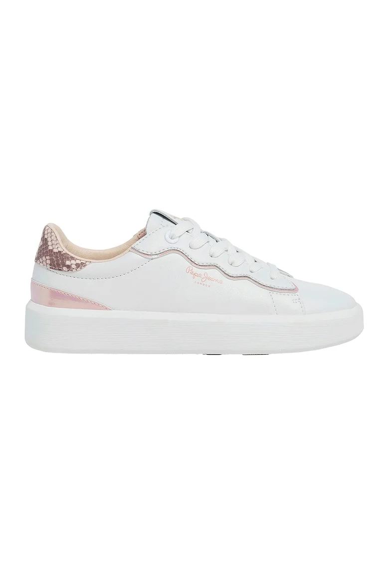 Pantofi sport de piele cu garnituri sintetice, Alb/Roz pal