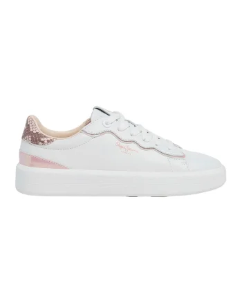 Pantofi sport de piele cu garnituri sintetice, Alb/Roz pal