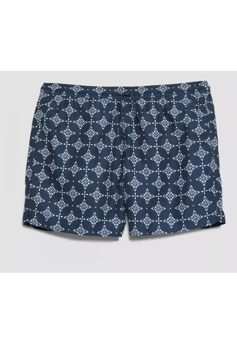 Big Sizes Costum de baie barbati big sizes, imprimeu cu model, Relaxed Fit, Albastru inchis