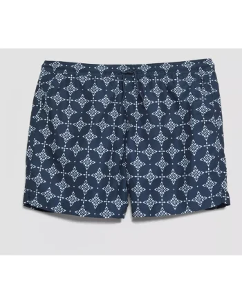 Big Sizes Costum de baie barbati big sizes, imprimeu cu model, Relaxed Fit, Albastru inchis