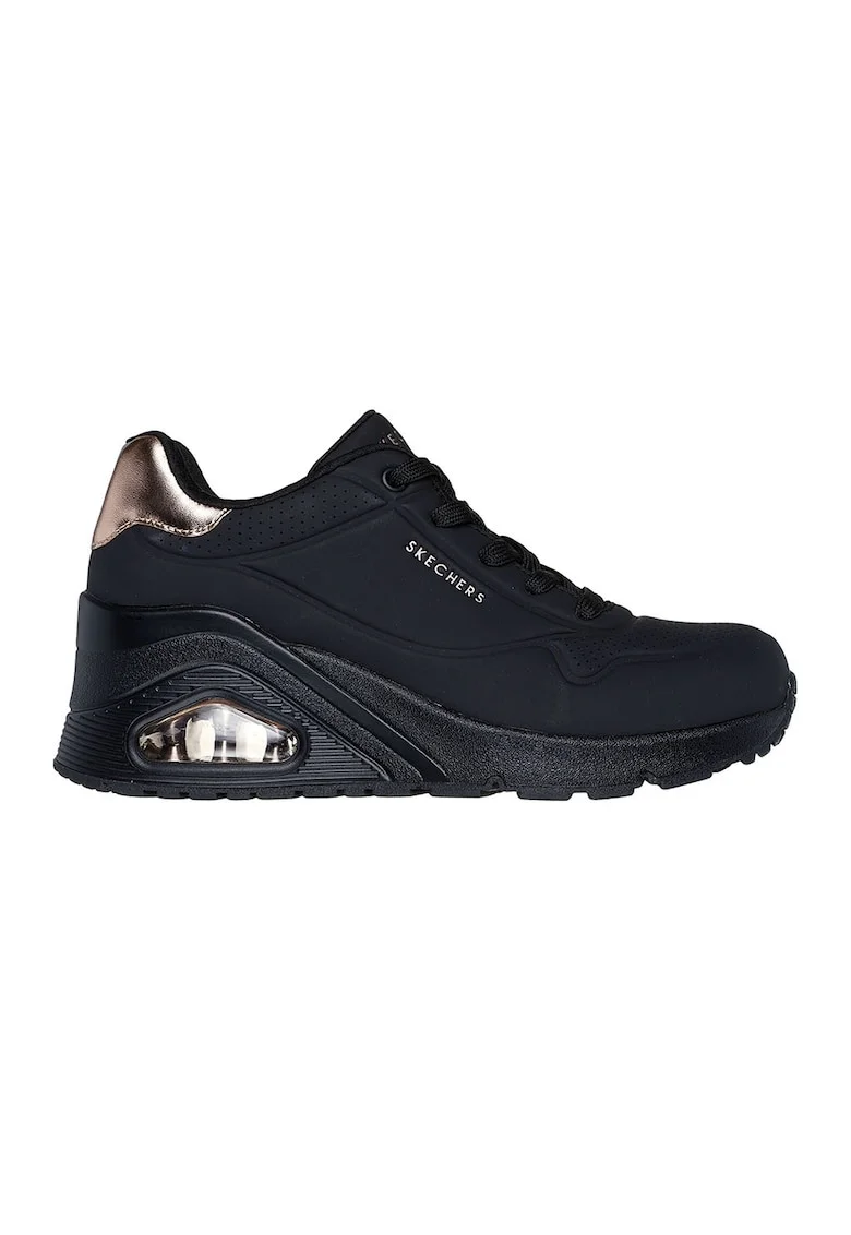 Pantofi sport wedge de piele ecologica, Auriu/Negru