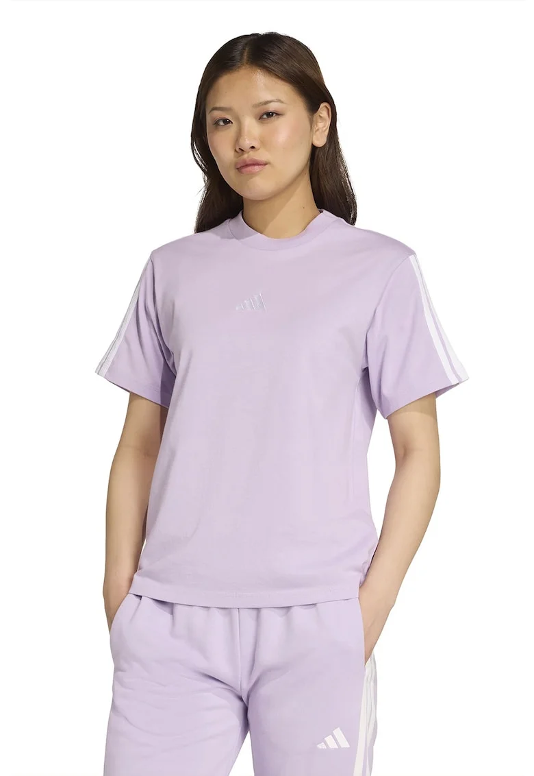 Tricou din bumbac cu decolteu la baza gatului, Lila deschis