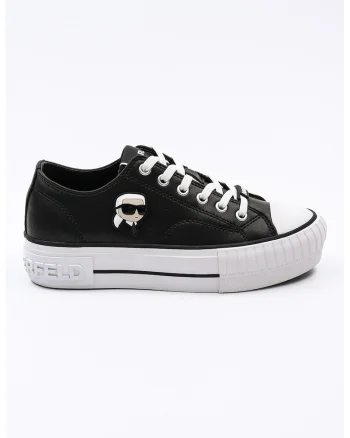 Tenisi low-cut din piele cu logo aplicat, Negru