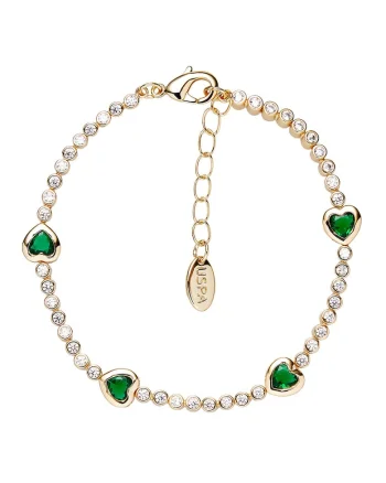 Bratara cu talismane in forma de inima si cristale, Verde/Auriu