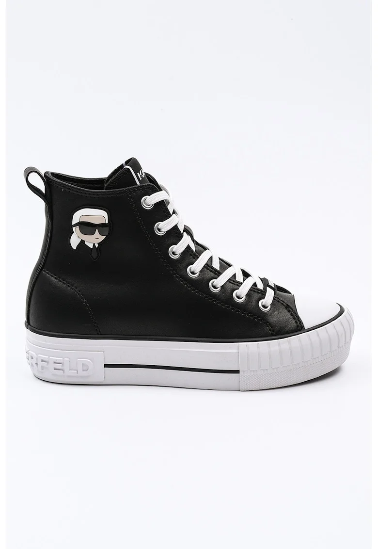 Tenisi mid-cut din piele cu aplicatie logo, Alb/Negru