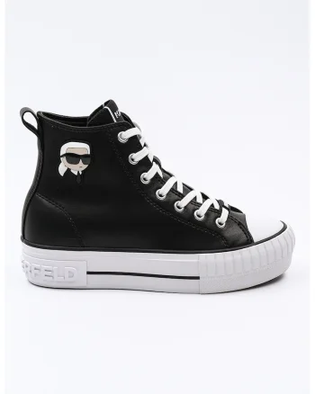 Tenisi mid-cut din piele cu aplicatie logo, Alb/Negru