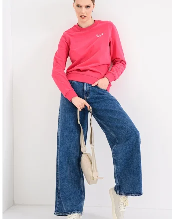 Bluza de trening din bumbac cu decolteu la baza gatului, Rosu pastelat