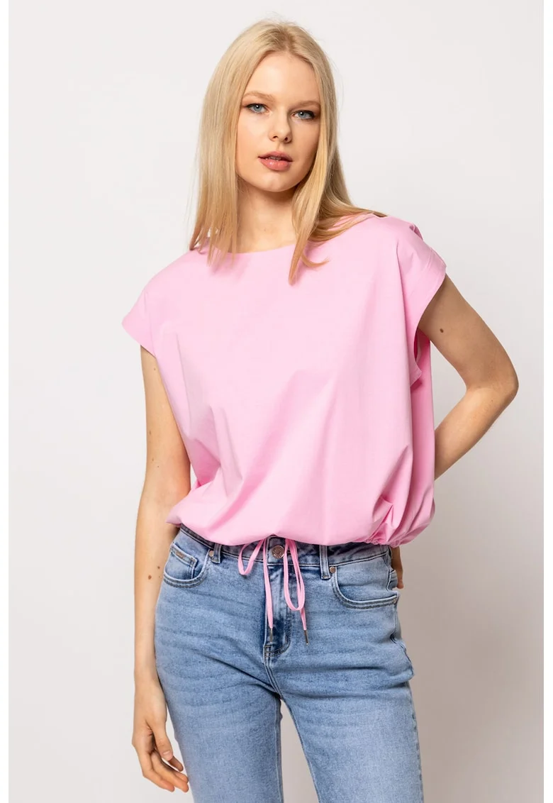 Tricou din bumbac cu decolteu rotund si terminatie ajustabila Morven, Roz bombon