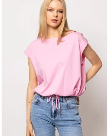 Tricou din bumbac cu decolteu rotund si terminatie ajustabila Morven, Roz bombon